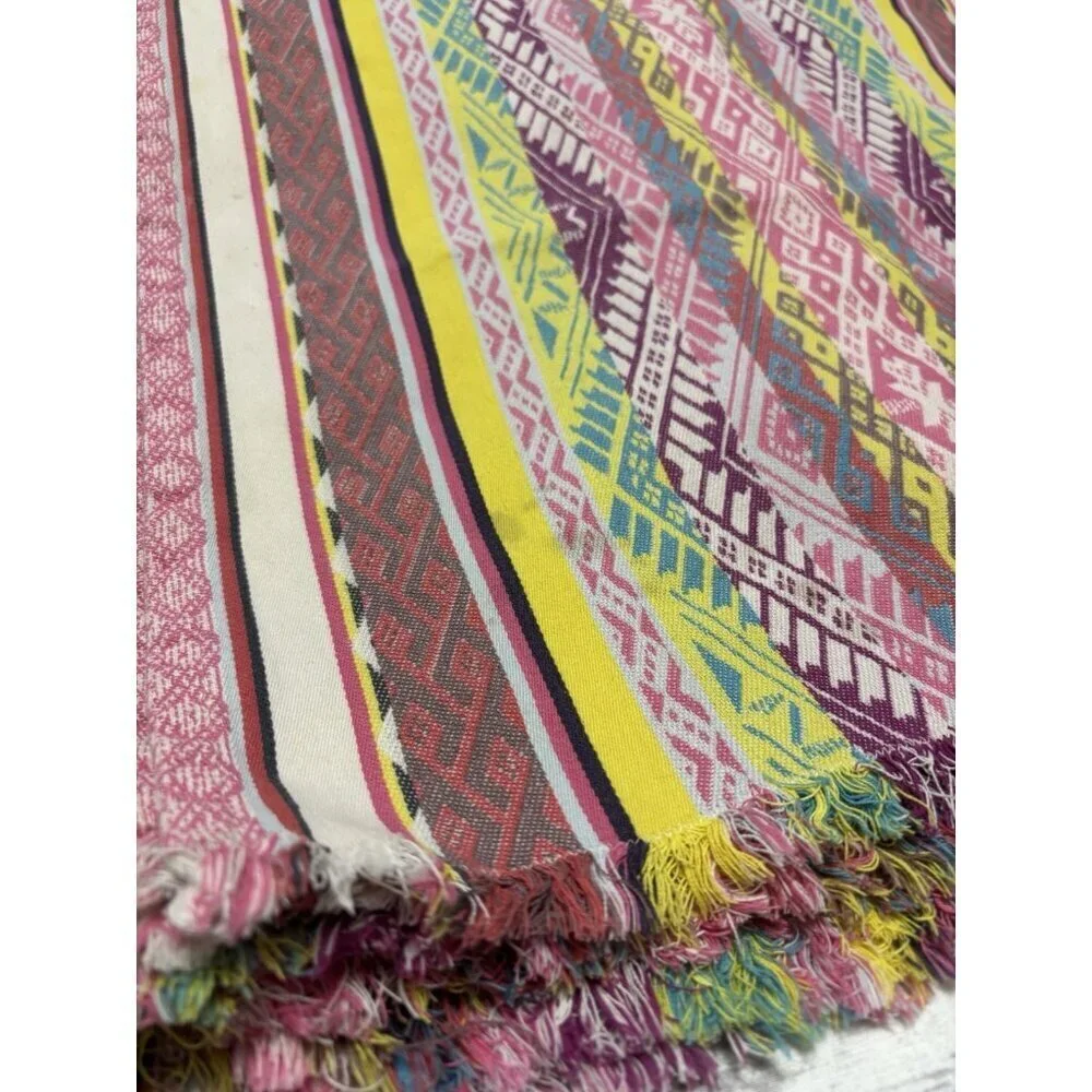 Set of 8 Bright Pink Rainbow Colorful Mexican Striped Woven Fabric‎ Napkins